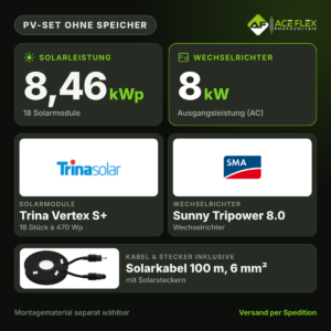 8,46 kWp PV-Set ohne Speicher – 18x Trina Vertex S+ 470 Wp + SMA Sunny Tripower 8.0