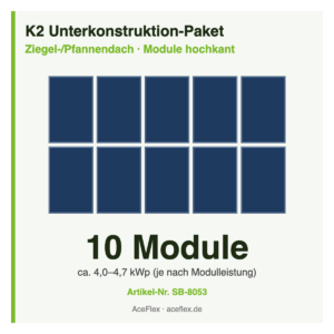 K2 Unterkonstruktion-Paket für Ziegeldach mit 10 Modulen hochkant – Schema