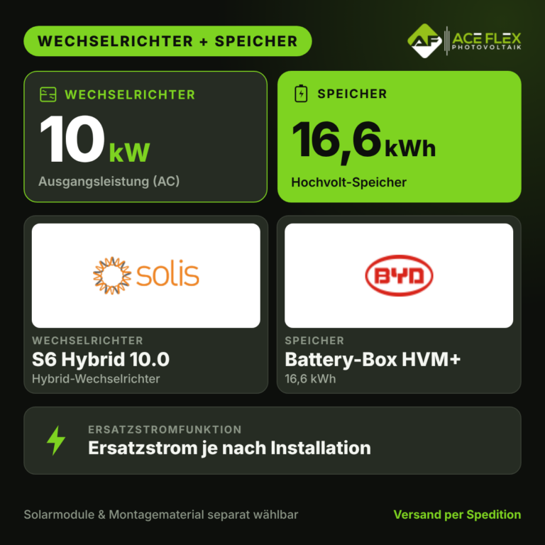Solis S6 HYBRID 10.0 + BYD 16.6 (HVM+) mit Ersatzstrom