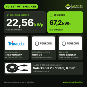 22,56 kWp Photovoltaik-Set mit Speicher | 48x Trina Vertex S+ 470 Wp + Fenecon Home 30 kW mit 67,2 kWh Speicher (mit Notstrom)